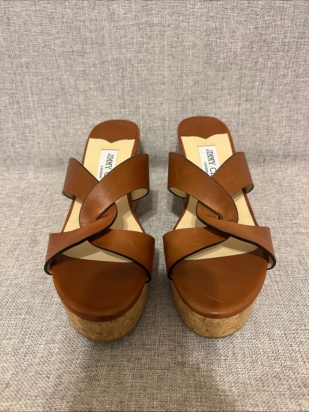 Jimmy Choo Leather Cork Wedge Slide Sandals